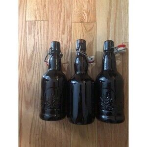 3 VINTAGE Brown Glass Swing Top Beer Bottle - EMPTY!